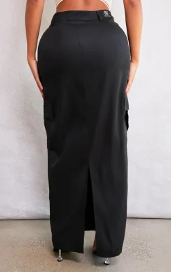 PRETTYLITTLETHING Shape Black Buckle Detail Cargo Maxi Skirt