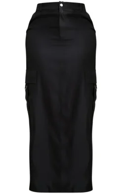 PRETTYLITTLETHING Shape Black Buckle Detail Cargo Maxi Skirt