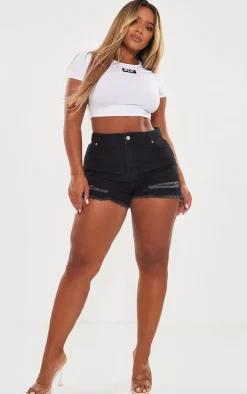 PRETTYLITTLETHING Shape Black Ripped Denim Shorts