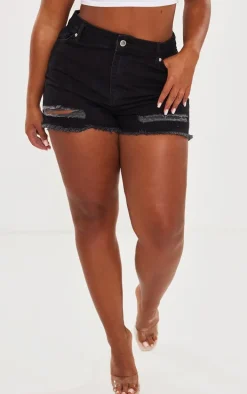 PRETTYLITTLETHING Shape Black Ripped Denim Shorts