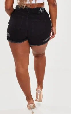 PRETTYLITTLETHING Shape Black Ripped Denim Shorts
