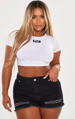 PRETTYLITTLETHING Shape Black Ripped Denim Shorts