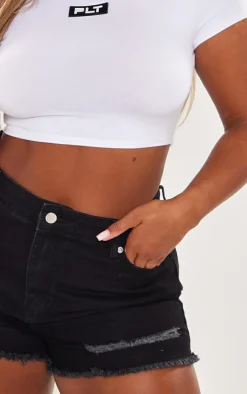 PRETTYLITTLETHING Shape Black Ripped Denim Shorts