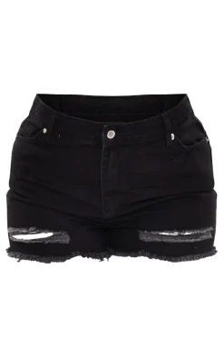 PRETTYLITTLETHING Shape Black Ripped Denim Shorts