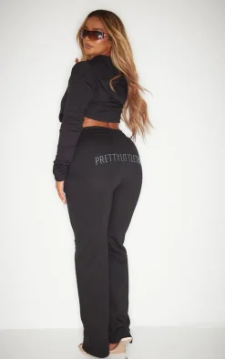 PRETTYLITTLETHING Shape Black Embellished Straight Leg Sweatpants