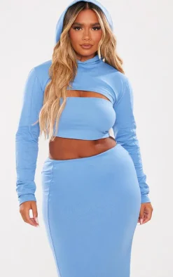 PRETTYLITTLETHING Shape Blue Soft Cotton Extreme Cropped Hoodie
