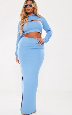 PRETTYLITTLETHING Shape Blue Soft Cotton Maxi Skirt