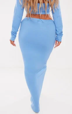 PRETTYLITTLETHING Shape Blue Soft Cotton Maxi Skirt
