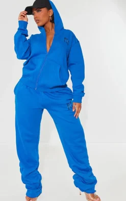 PRETTYLITTLETHING Shape Bright Blue Embroidered Ruched Leg Sweatpants
