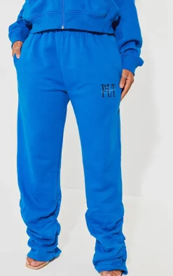 PRETTYLITTLETHING Shape Bright Blue Embroidered Ruched Leg Sweatpants
