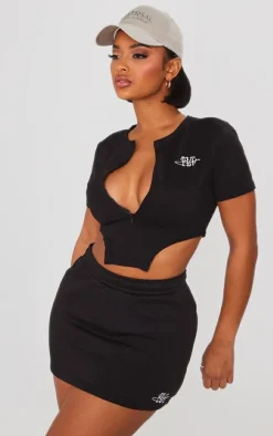 PRETTYLITTLETHING Shape Black High Waist Sweat Mini Skirt