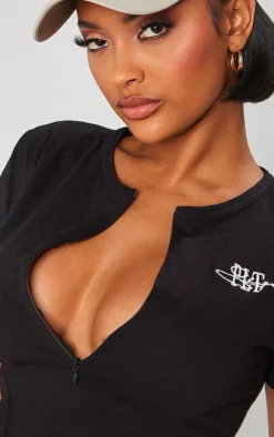 PRETTYLITTLETHING Shape Black Cotton T Shirt Crop Top