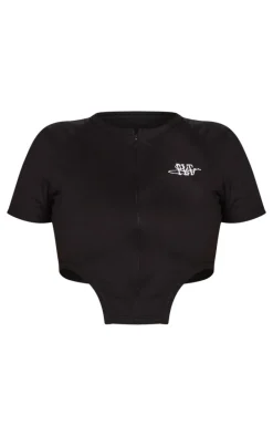 PRETTYLITTLETHING Shape Black Cotton T Shirt Crop Top