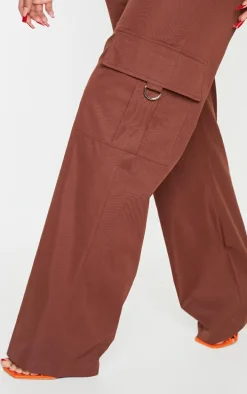 PRETTYLITTLETHING Shape Chocolate Brown Buckle Cargo Wide Leg Pants