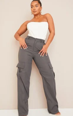 PRETTYLITTLETHING Shape Charcoal Buckle Detail Cargo Wide Leg Pants