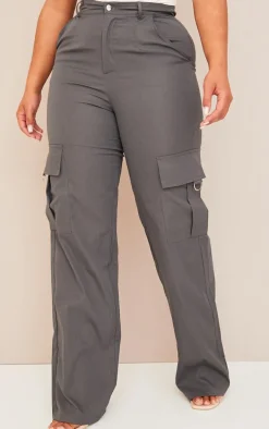 PRETTYLITTLETHING Shape Charcoal Buckle Detail Cargo Wide Leg Pants