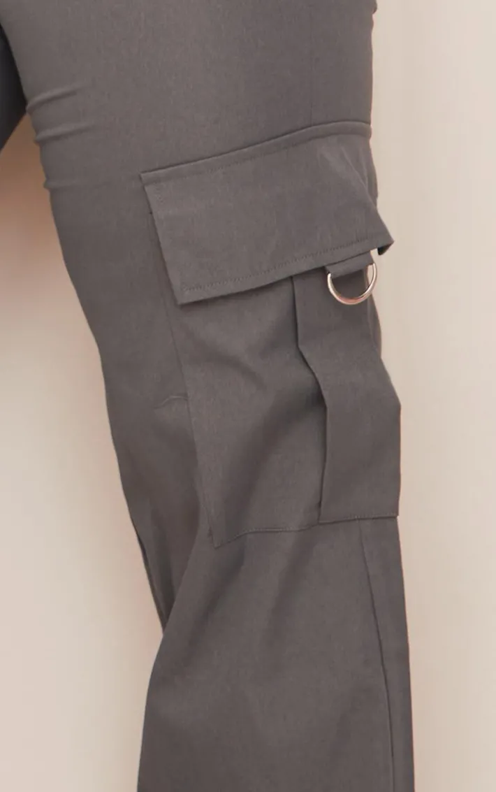 PRETTYLITTLETHING Shape Charcoal Buckle Detail Cargo Wide Leg Pants