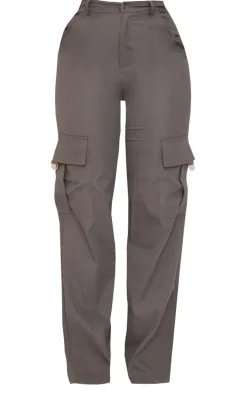 PRETTYLITTLETHING Shape Charcoal Buckle Detail Cargo Wide Leg Pants