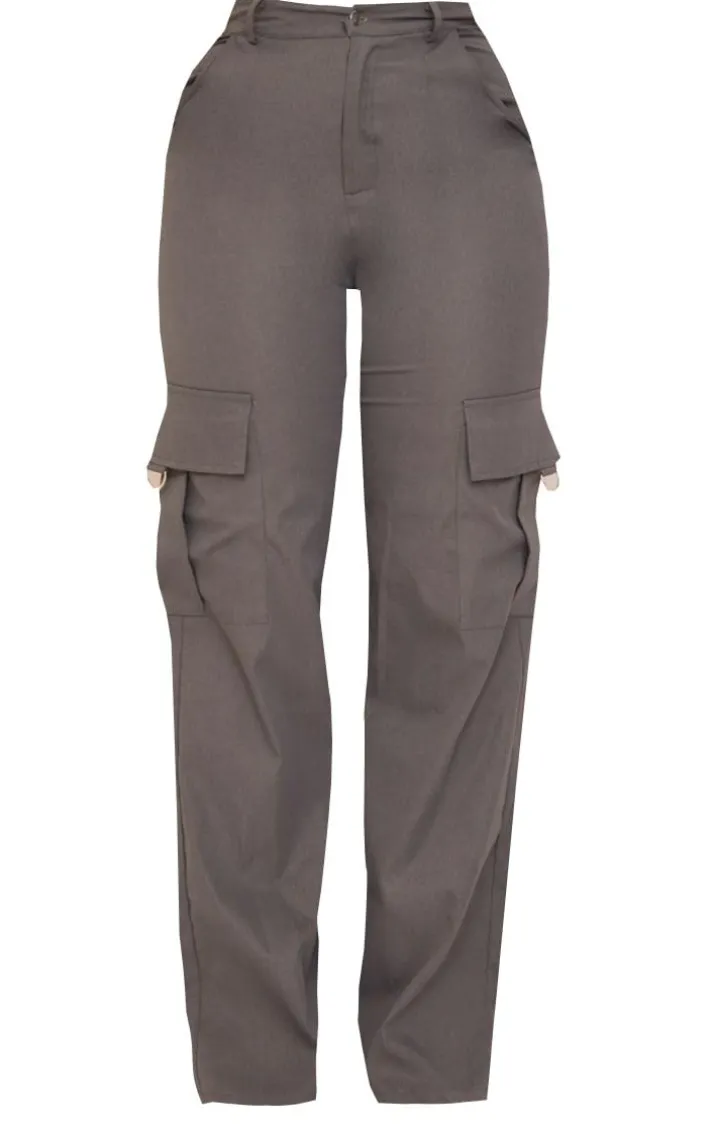 PRETTYLITTLETHING Shape Charcoal Buckle Detail Cargo Wide Leg Pants