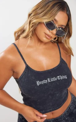 PRETTYLITTLETHING Shape Charcoal Grey Printed Scoop Neck Bralet