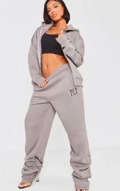 PRETTYLITTLETHING Shape Charcoal Embroidered Ruched Leg Sweatpants