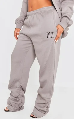 PRETTYLITTLETHING Shape Charcoal Embroidered Ruched Leg Sweatpants