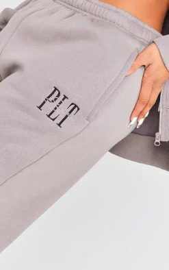 PRETTYLITTLETHING Shape Charcoal Embroidered Ruched Leg Sweatpants