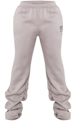 PRETTYLITTLETHING Shape Charcoal Embroidered Ruched Leg Sweatpants