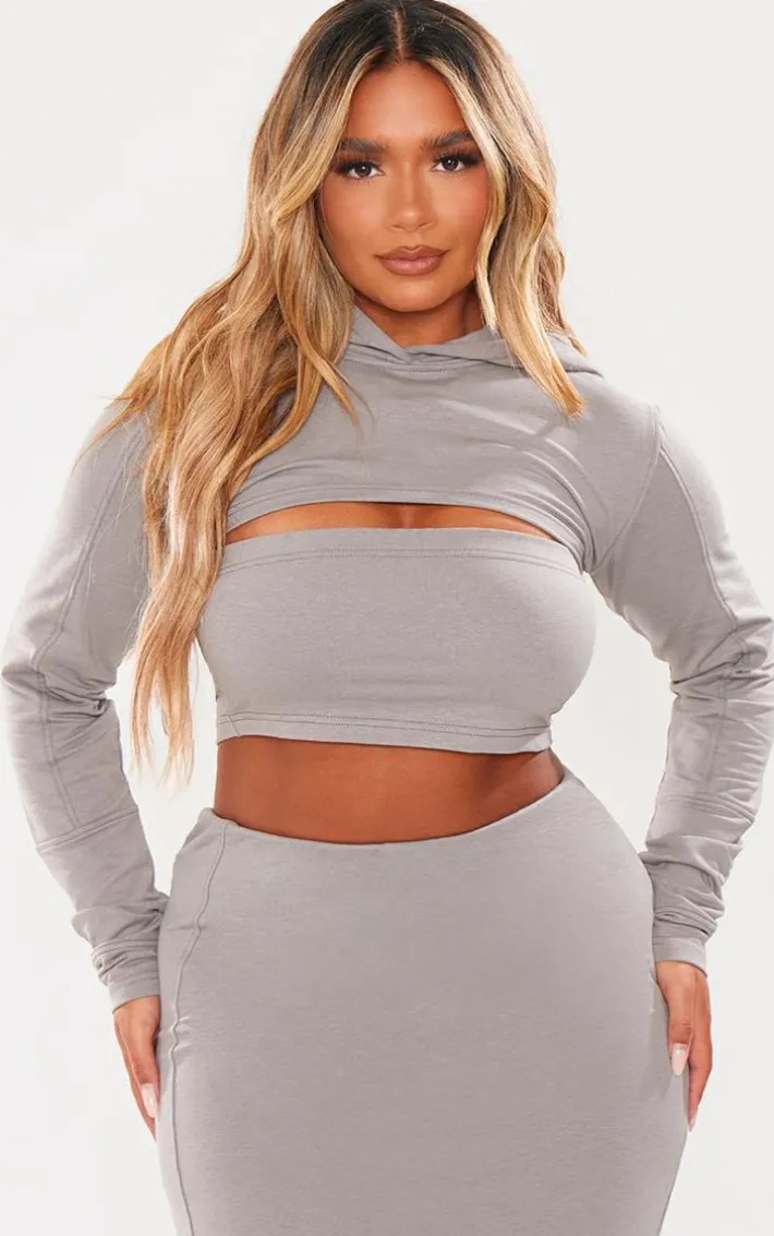 PRETTYLITTLETHING Shape Charcoal Soft Cotton Extreme Cropped Hoodie