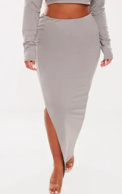 PRETTYLITTLETHING Shape Charcoal Soft Cotton Maxi Skirt