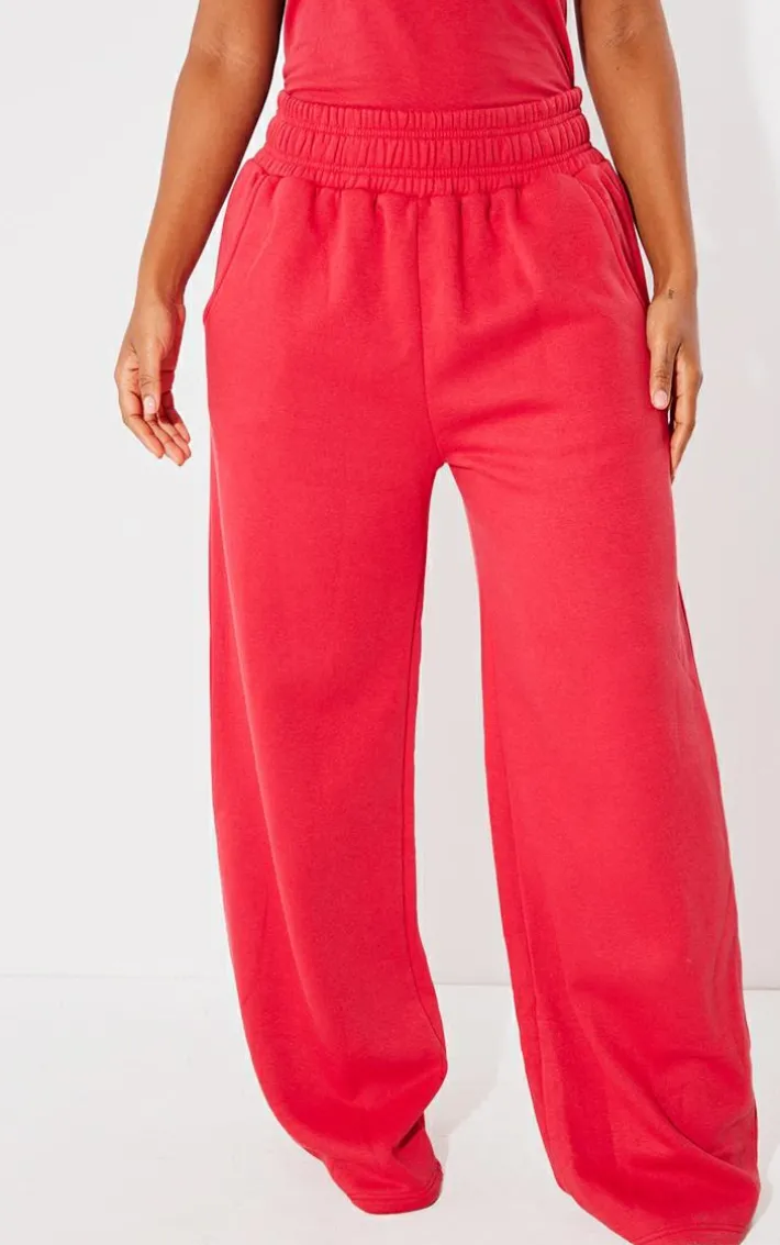 PRETTYLITTLETHING Shape Cherry Red Sweat High Waist Wide Leg Sweatpants