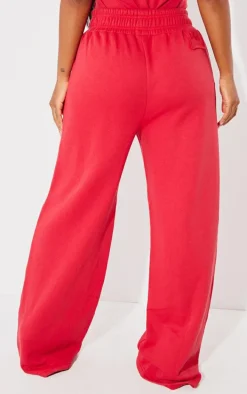 PRETTYLITTLETHING Shape Cherry Red Sweat High Waist Wide Leg Sweatpants