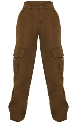 PRETTYLITTLETHING Shape Dark Khaki Green Buckle Detail Cargo Wide Leg Pants