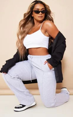 PRETTYLITTLETHING Shape Grey Marl Wide Leg Zip Pocket Sweatpants