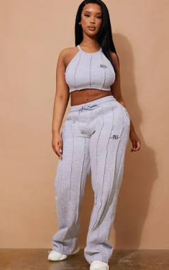 PRETTYLITTLETHING Shape Grey Shape Wide Leg Seam Detail Sweatpants