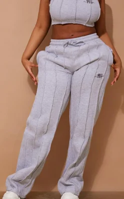 PRETTYLITTLETHING Shape Grey Shape Wide Leg Seam Detail Sweatpants