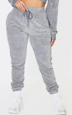 PRETTYLITTLETHING Shape Grey Velour Diamante Skinny Sweatpants