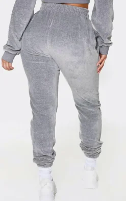 PRETTYLITTLETHING Shape Grey Velour Diamante Skinny Sweatpants