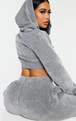 PRETTYLITTLETHING Shape Grey Velour Diamante Skinny Sweatpants