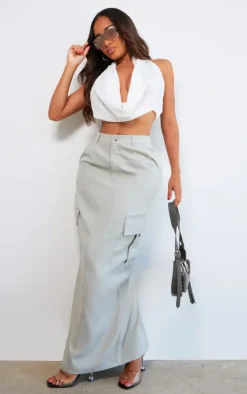 PRETTYLITTLETHING Shape Grey Buckle Detail Cargo Maxi Skirt