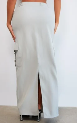 PRETTYLITTLETHING Shape Grey Buckle Detail Cargo Maxi Skirt