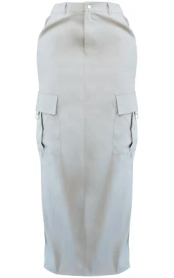 PRETTYLITTLETHING Shape Grey Buckle Detail Cargo Maxi Skirt