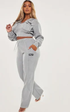 PRETTYLITTLETHING Shape Grey Marl Washed Wide Leg Sweatpants