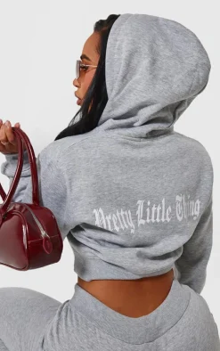 PRETTYLITTLETHING Shape Grey Marl Printed Back Cinched Waist Cropped Hoodie