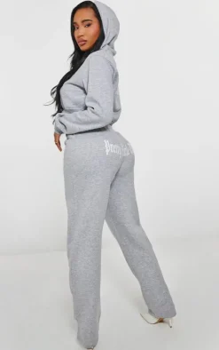 PRETTYLITTLETHING Shape Grey Marl Printed Back Cinched Waist Cropped Hoodie