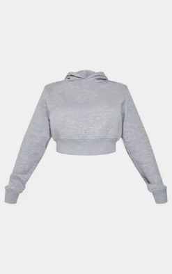 PRETTYLITTLETHING Shape Grey Marl Printed Back Cinched Waist Cropped Hoodie