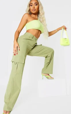 PRETTYLITTLETHING Shape Khaki Buckle Cargo Wide Leg Pants