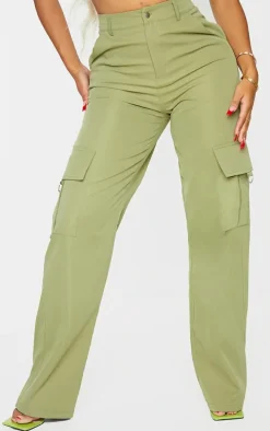 PRETTYLITTLETHING Shape Khaki Buckle Cargo Wide Leg Pants