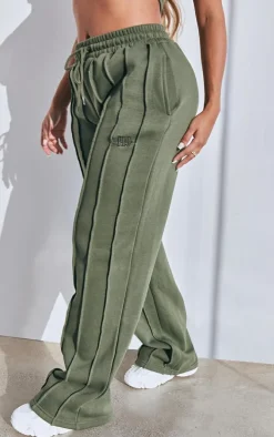 PRETTYLITTLETHING Shape Khaki Wide Leg Seam Detail Sweatpants