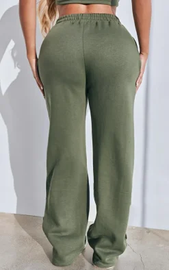 PRETTYLITTLETHING Shape Khaki Wide Leg Seam Detail Sweatpants
